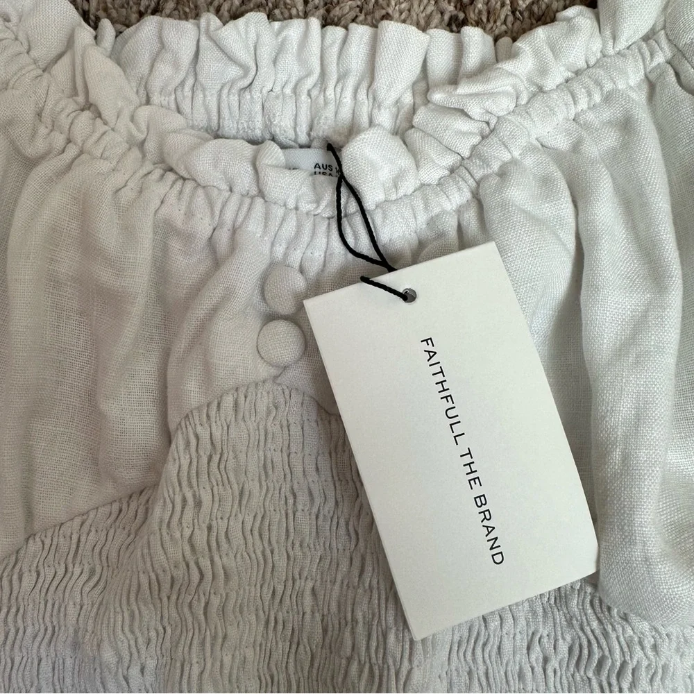 NWT Faithfull the Brand Bel Rose Puff Sleeve Linen Top White Size 10